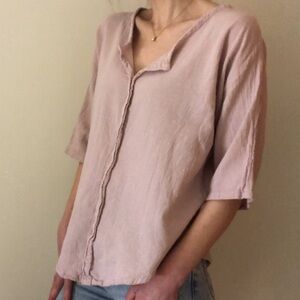 Oh My Gauze! 3/4 Sleeve Dusty Rose Pink Boho Blouse 100% Cotton Size S Like New